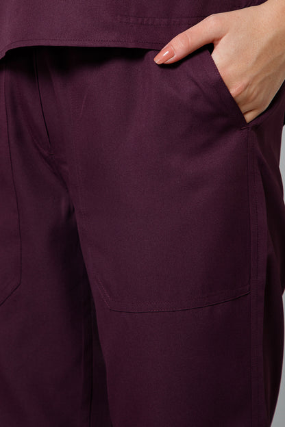 Women’s Mandarin Collar Scrub Suit (Wine) LFP Fabric
