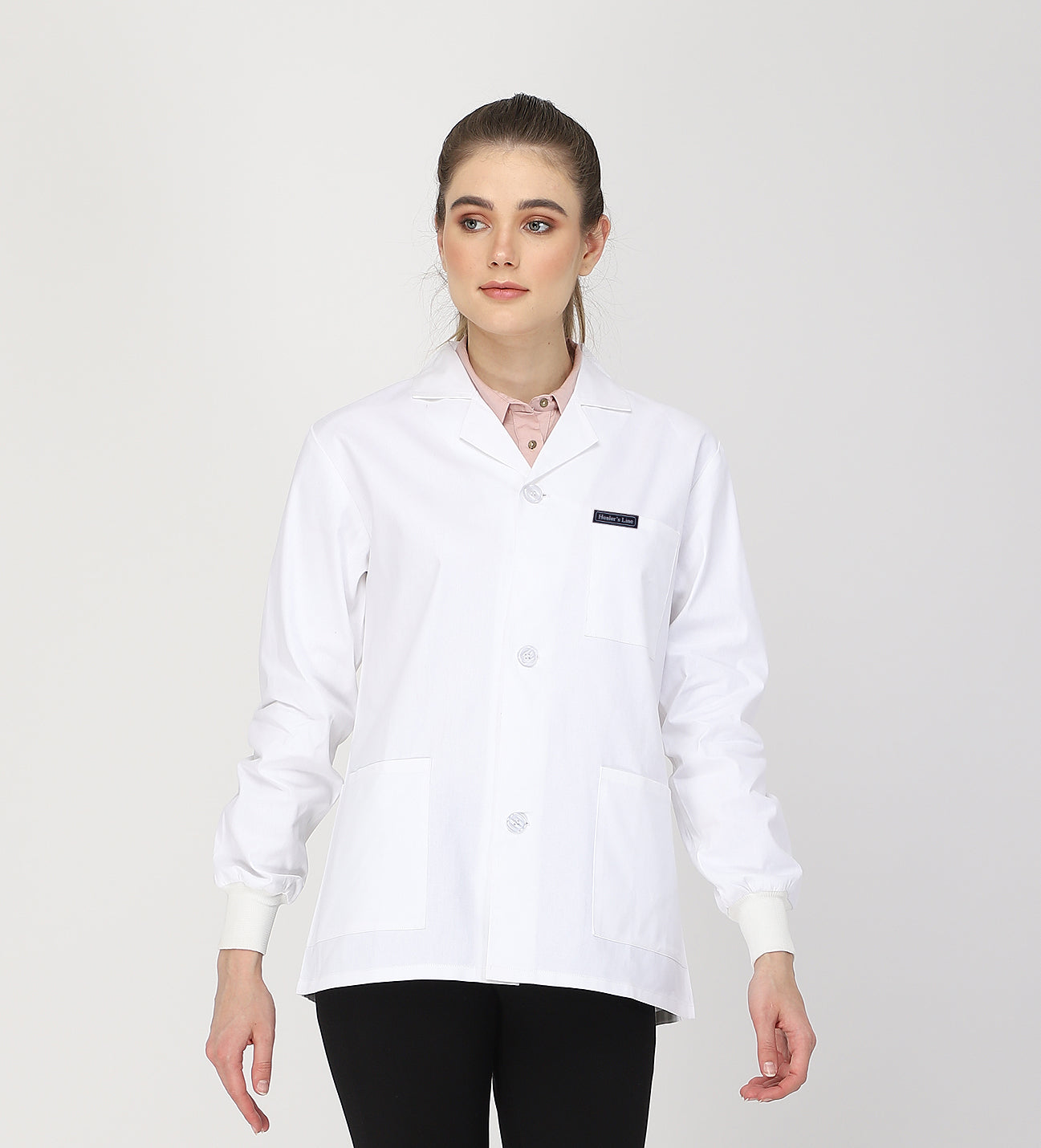 Healer's Line Women's Lab Coat (Button Closure) Full Sleeve with Knit Cuffs - Length 28"