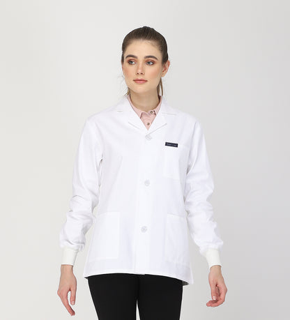 Healer's Line Women's Lab Coat (Button Closure) Full Sleeve with Knit Cuffs - Length 28"