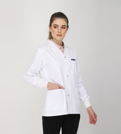 Healer's Line Women's Lab Coat (Button Closure) Full Sleeve with Knit Cuffs - Length 28"