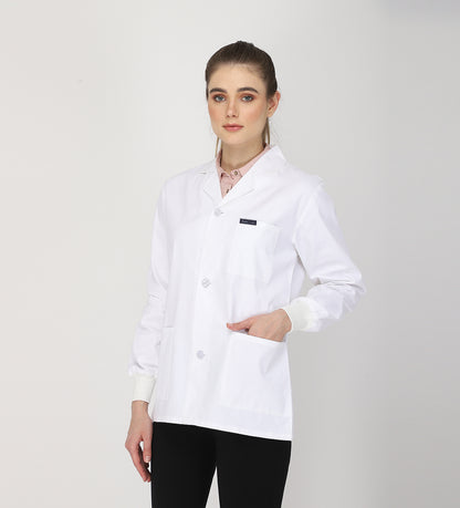 Healer's Line Women's Lab Coat (Button Closure) Full Sleeve with Knit Cuffs - Length 28"