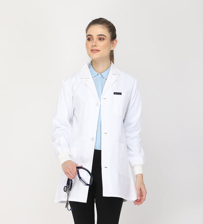 Healer's Line Women's Lab Coat (Button Closure) Full Sleeve with Knit Cuffs - Length 32"