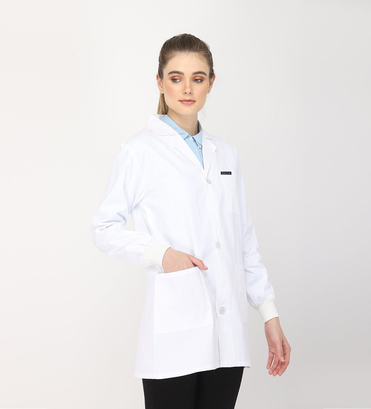 Healer's Line Women's Lab Coat (Button Closure) Full Sleeve with Knit Cuffs - Length 32"