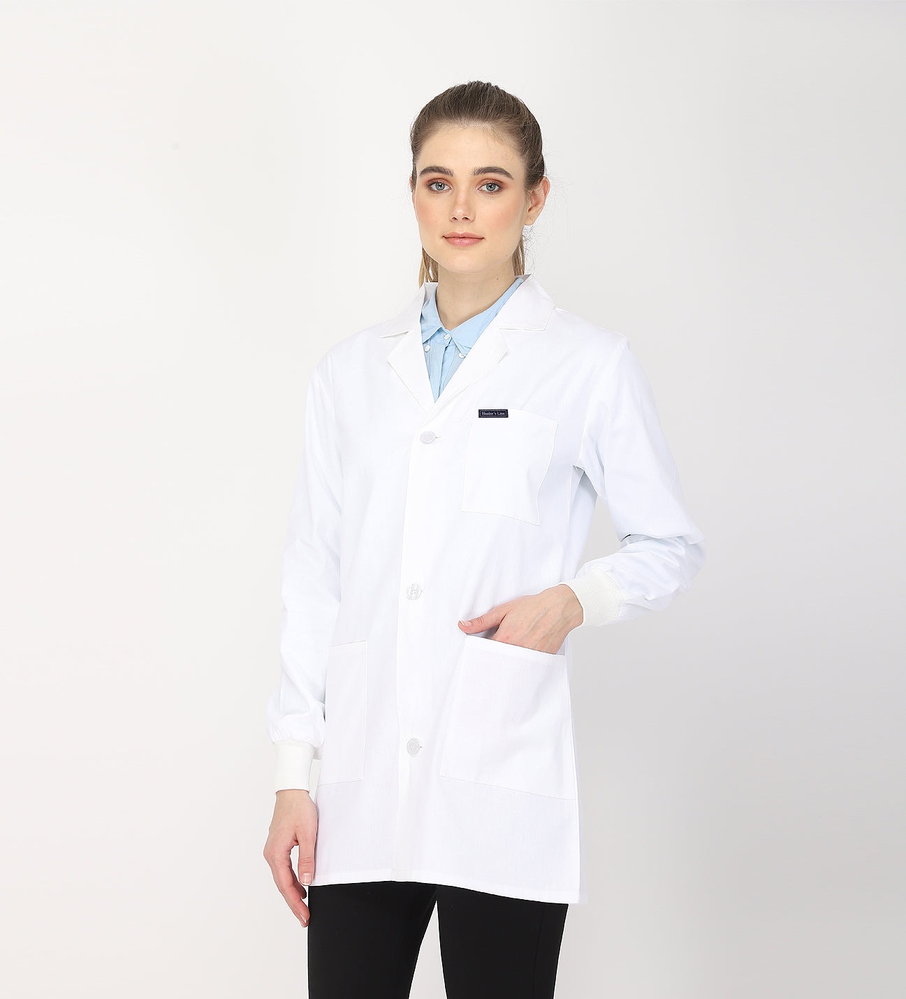 Healer's Line Women's Lab Coat (Button Closure) Full Sleeve with Knit Cuffs - Length 32"