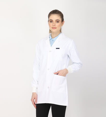 Healer's Line Women's Lab Coat (Button Closure) Full Sleeve with Knit Cuffs - Length 32"