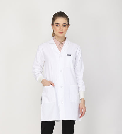 Healer's Line Women's Lab Coat (Button Closure) Full Sleeve with Knit Cuffs - Length 35"