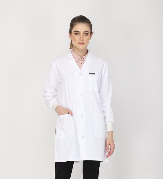 Healer's Line Women's Lab Coat (Button Closure) Full Sleeve with Knit Cuffs - Length 35"