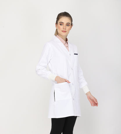 Healer's Line Women's Lab Coat (Button Closure) Full Sleeve with Knit Cuffs - Length 35"