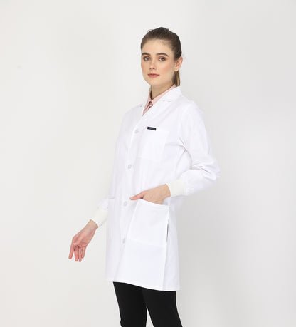 Healer's Line Women's Lab Coat (Button Closure) Full Sleeve with Knit Cuffs - Length 35"