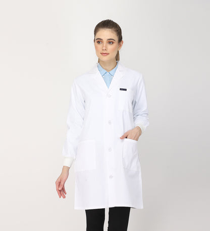 Healer's Line Women's Lab Coat (Button Closure) Full Sleeve with Knit Cuffs - Length 37"