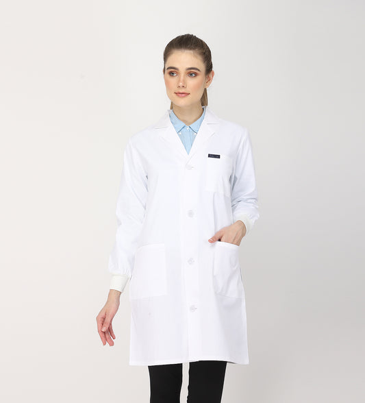 Healer's Line Women's Lab Coat (Button Closure) Full Sleeve with Knit Cuffs - Length 37"