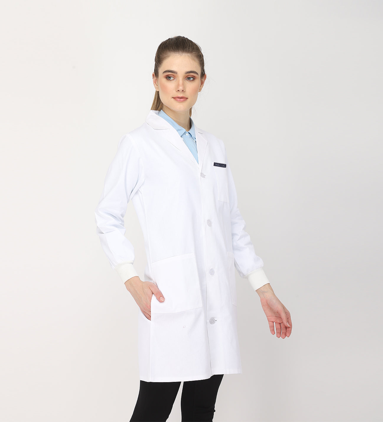 Healer's Line Women's Lab Coat (Button Closure) Full Sleeve with Knit Cuffs - Length 37"