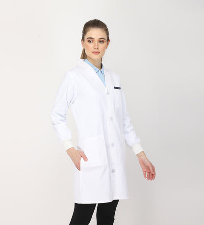 Healer's Line Women's Lab Coat (Button Closure) Full Sleeve with Knit Cuffs - Length 37"