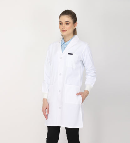 Healer's Line Women's Lab Coat (Button Closure) Full Sleeve with Knit Cuffs - Length 37"