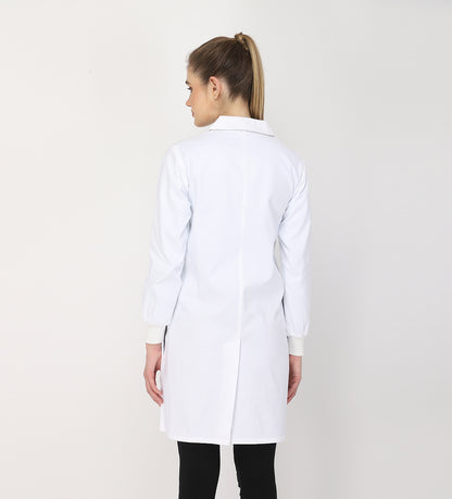 Healer's Line Women's Lab Coat (Button Closure) Full Sleeve with Knit Cuffs - Length 37"