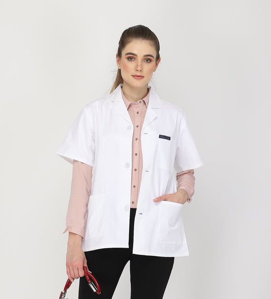 Healer's Line Women's Lab Coat (Button Closure) Half Sleeve - Length 28"
