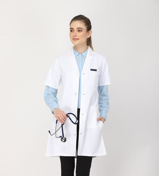 Healer's Line Women's Lab Coat (Button Closure) Half Sleeve - Length 37"