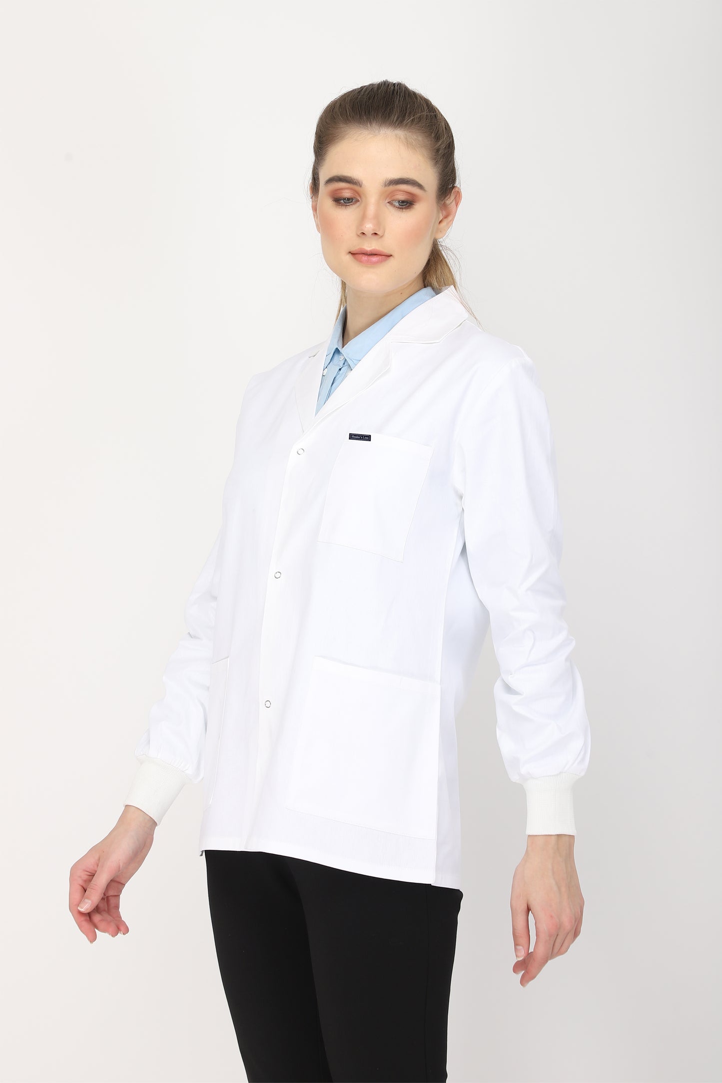 Women's Lab Coat Apron (Snap Closure) Full Sleeve with Knit Cuffs - Length 28"