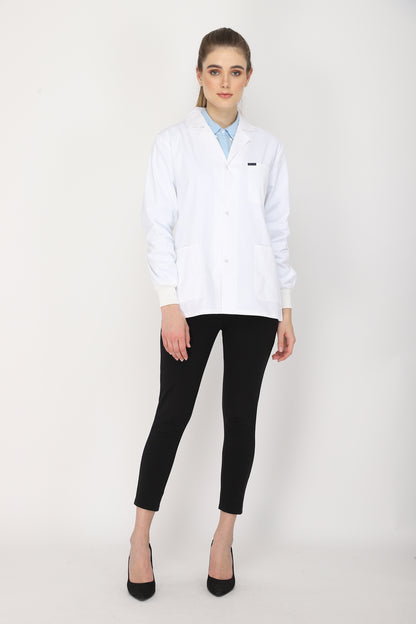 Women's Lab Coat Apron (Snap Closure) Full Sleeve with Knit Cuffs - Length 28"