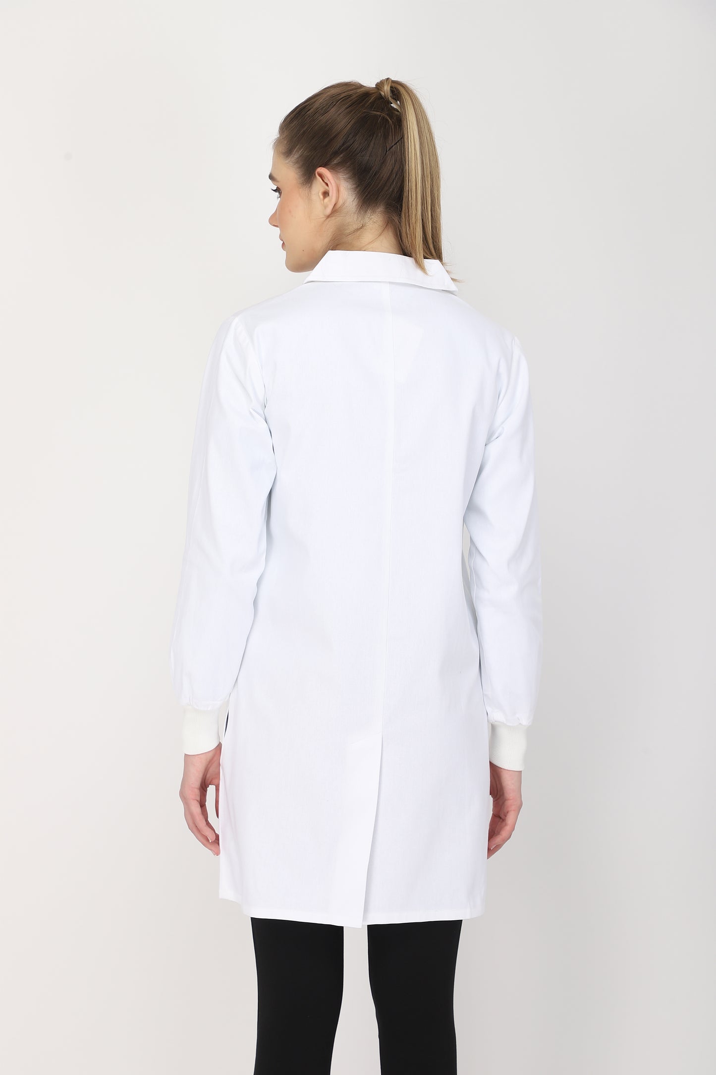 Women's Lab Coat Apron (Snap Closure) Full Sleeve with Knit Cuffs - Length 35"