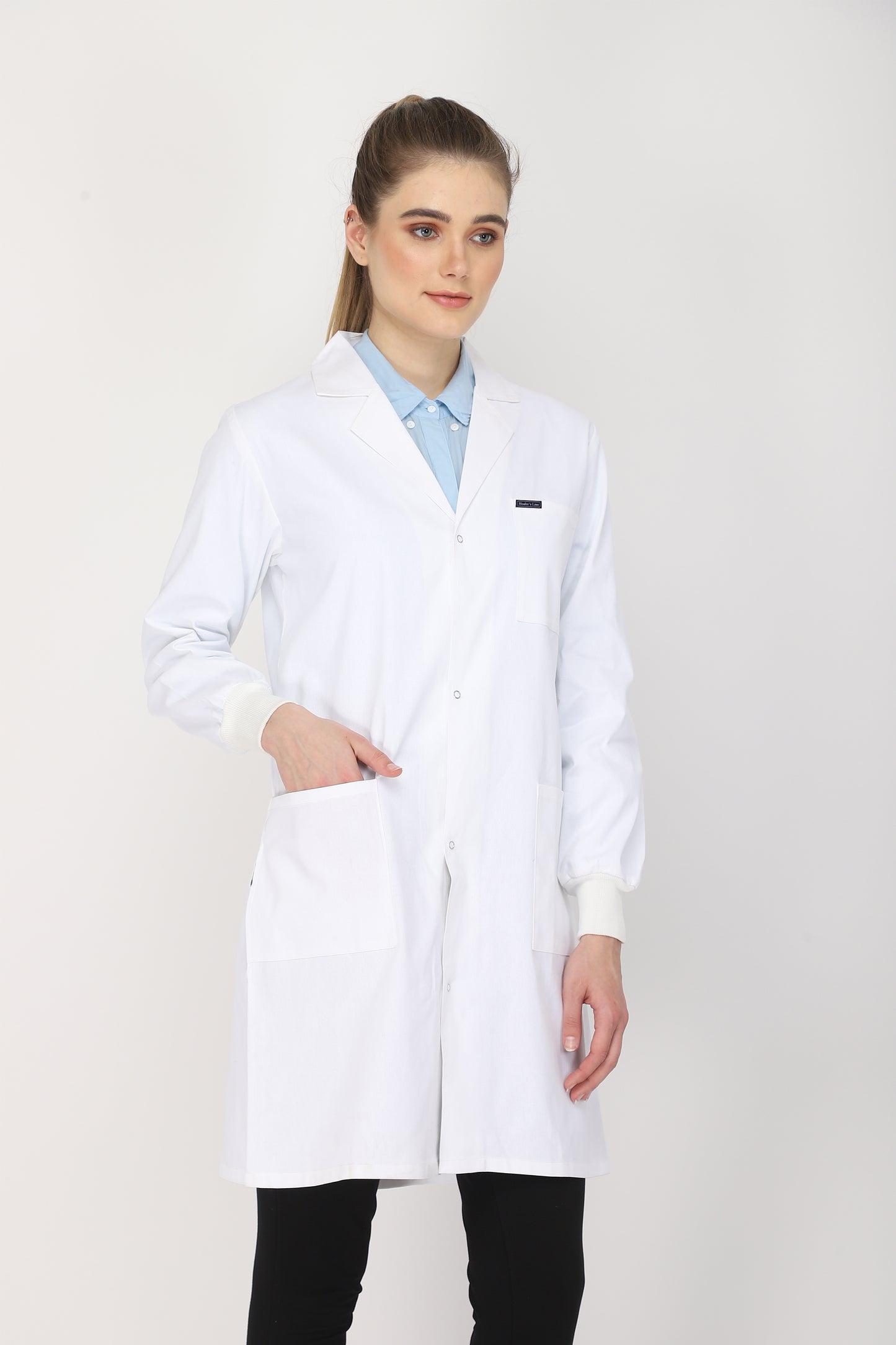 Women's Lab Coat Apron (Snap Closure) Full Sleeve with Knit Cuffs - Length 37"