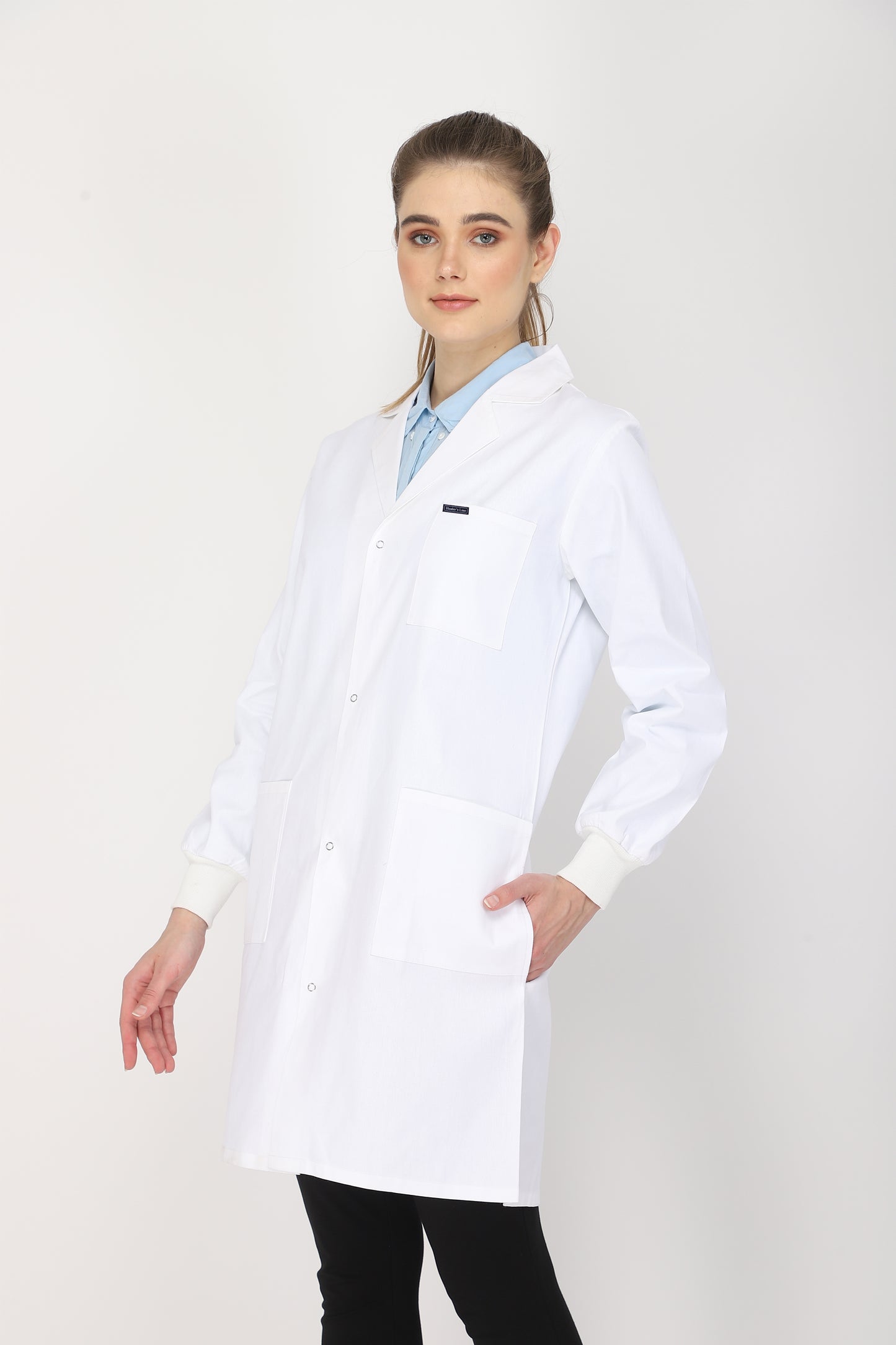 Women's Lab Coat Apron (Snap Closure) Full Sleeve with Knit Cuffs - Length 37"