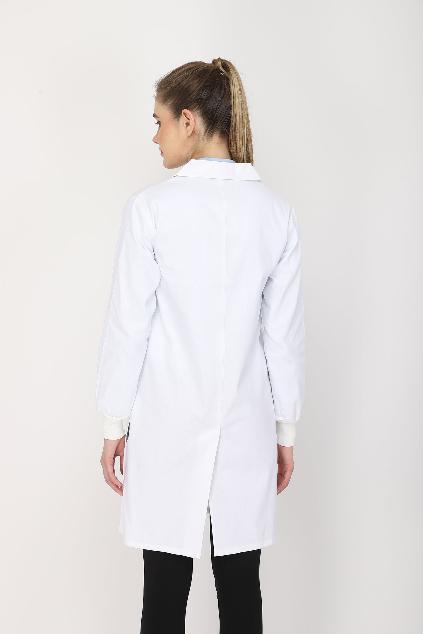 Women's Lab Coat Apron (Snap Closure) Full Sleeve with Knit Cuffs - Length 37"