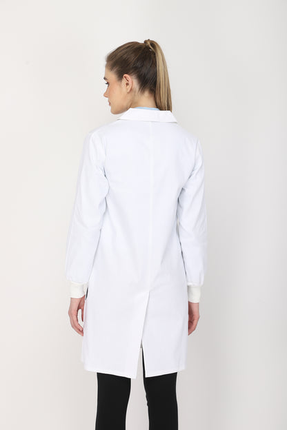 Women's Lab Coat Apron (Snap Closure) Full Sleeve with Knit Cuffs - Length 37"