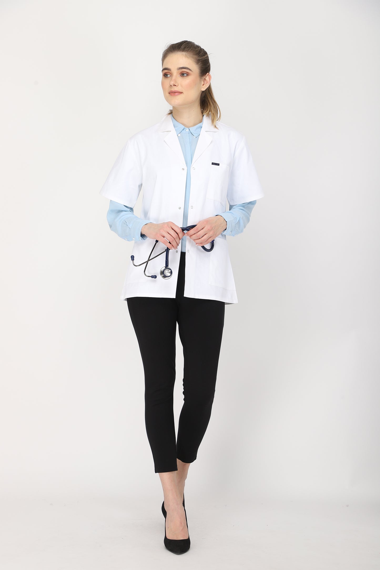 Women's Lab Coat Apron (Snap Closure) Half Sleeve - Length 28"
