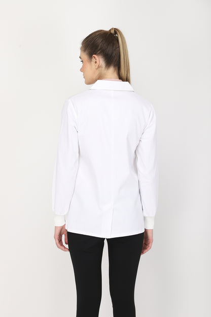Women's Lab Coat Apron (Zipper Closure) Full Sleeve with Knit Cuffs - Length 28"