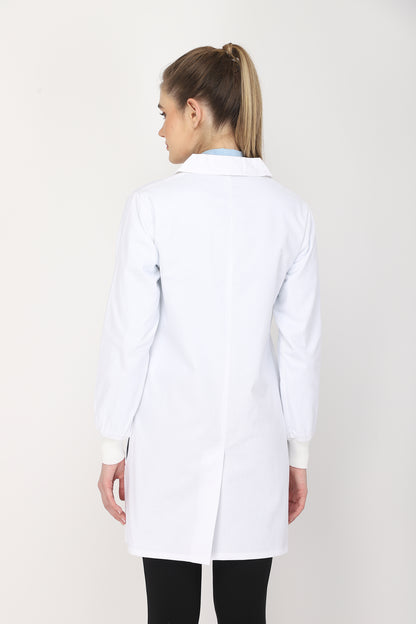 Women's Lab Coat Apron (Zipper Closure) Full Sleeve with Knit Cuffs - Length 35"