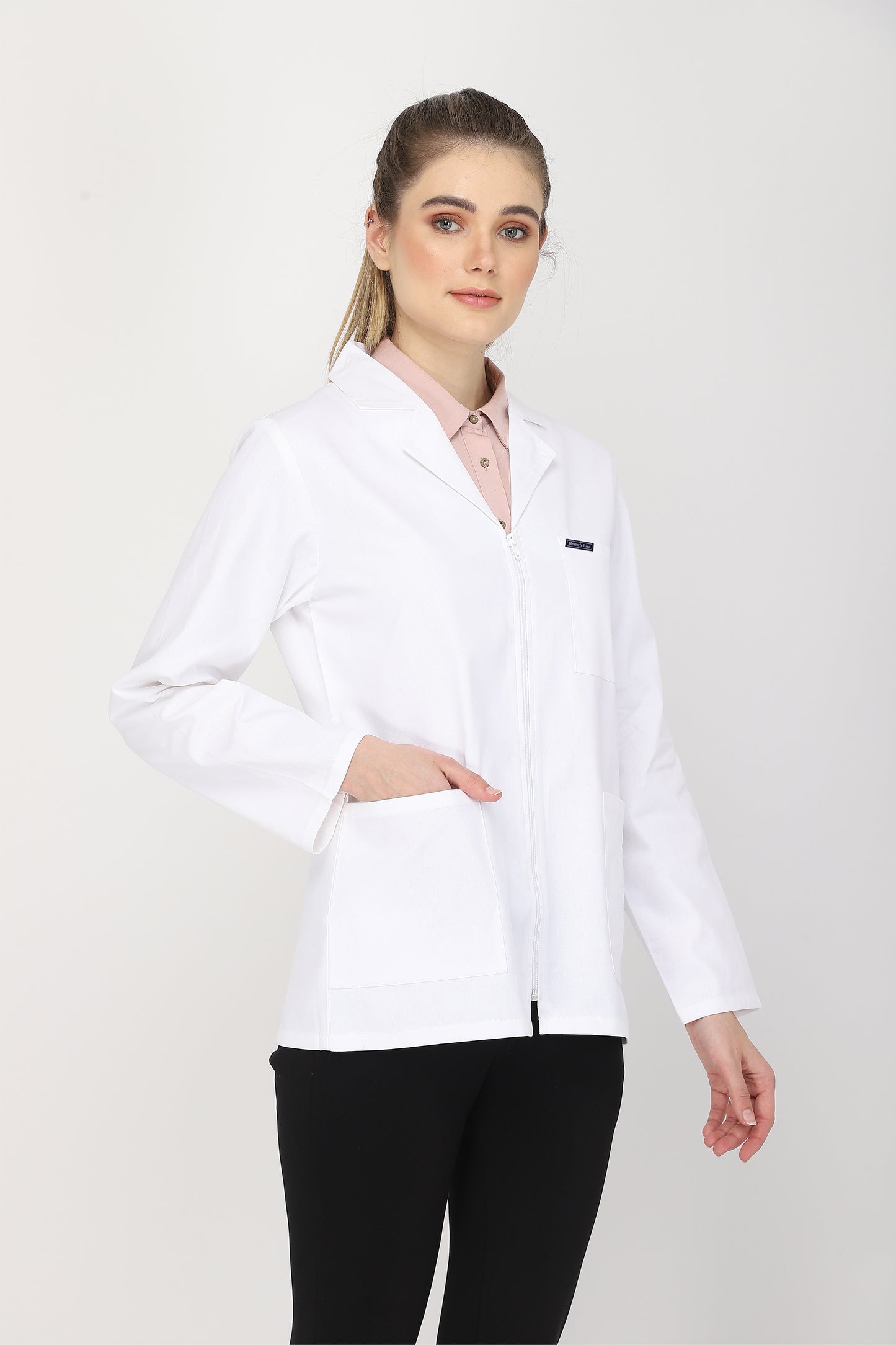 Women's Lab Coat Apron (Zipper Closure) Full Sleeve - Length 28"