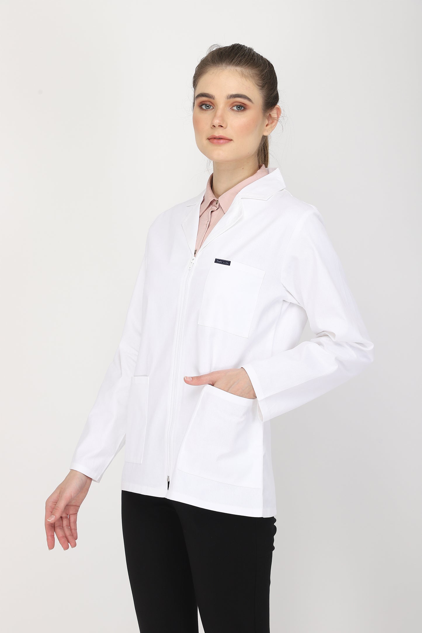 Women's Lab Coat Apron (Zipper Closure) Full Sleeve - Length 28"