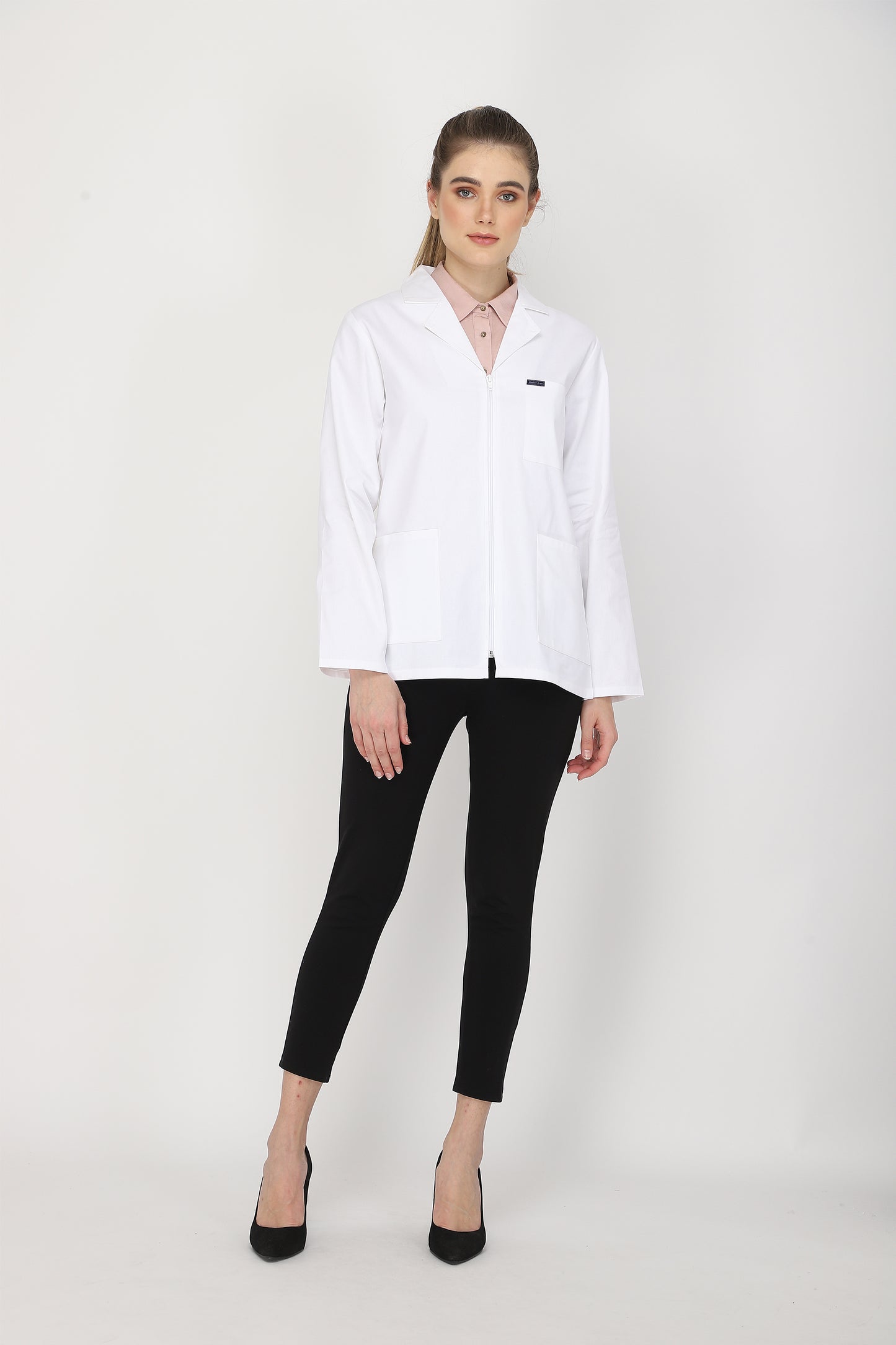 Women's Lab Coat Apron (Zipper Closure) Full Sleeve - Length 28"
