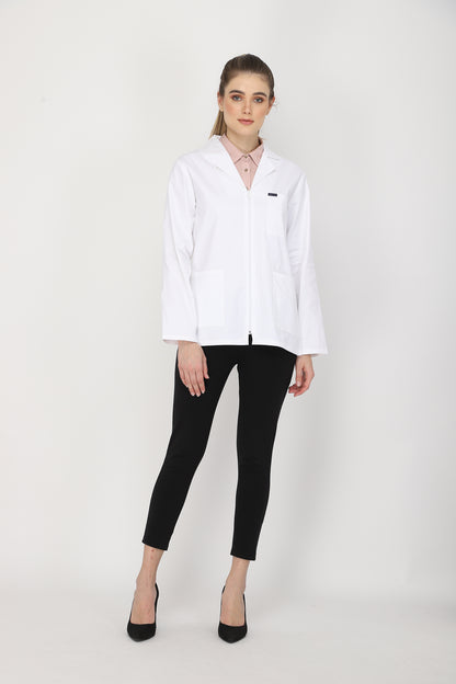 Women's Lab Coat Apron (Zipper Closure) Full Sleeve - Length 28"