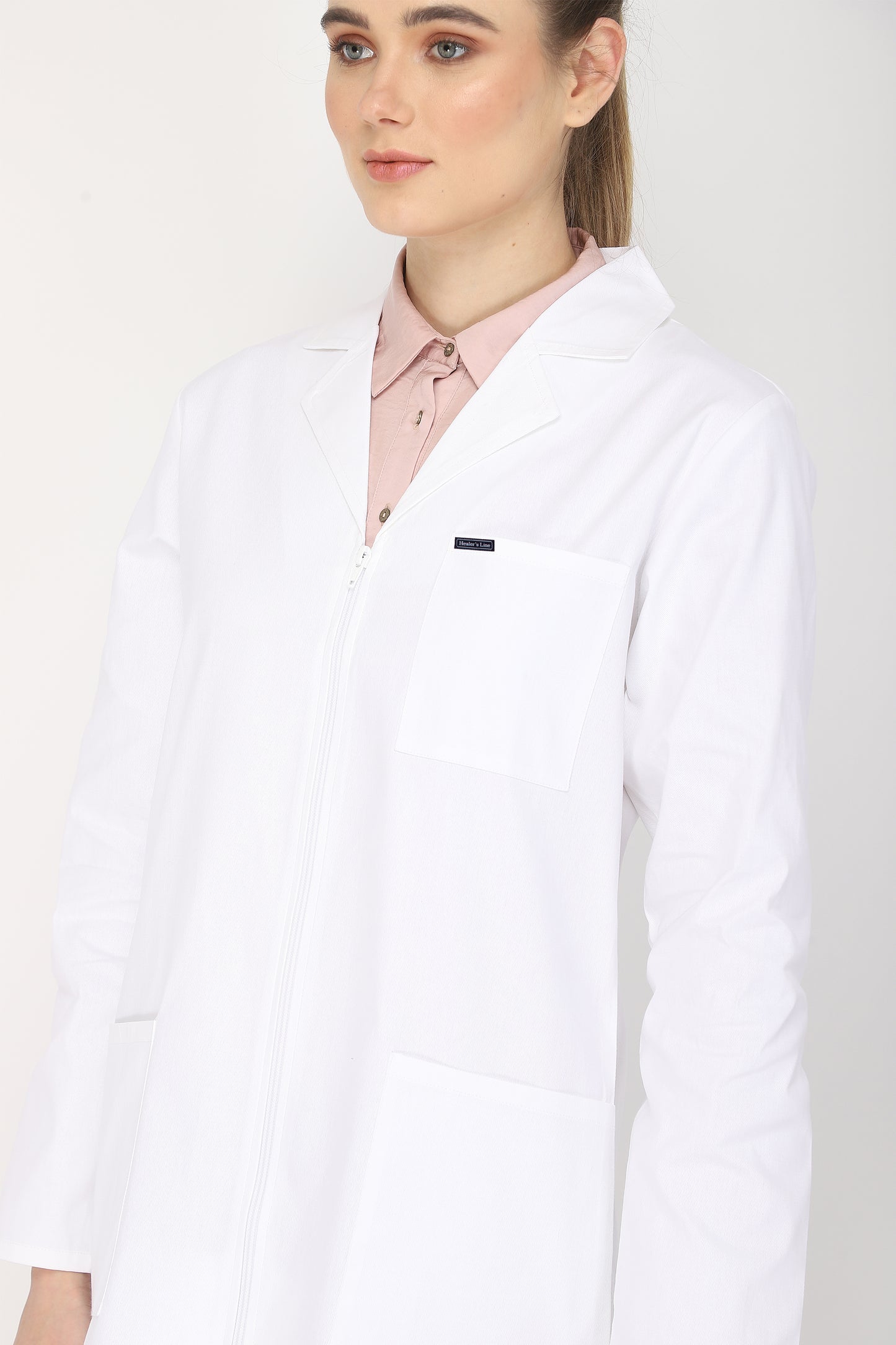 Women's Lab Coat Apron (Zipper Closure) Full Sleeve - Length 32"
