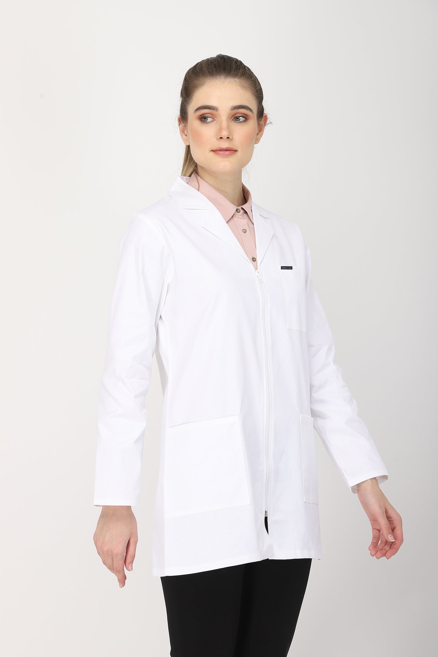 Women's Lab Coat Apron (Zipper Closure) Full Sleeve - Length 32"