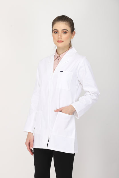 Women's Lab Coat Apron (Zipper Closure) Full Sleeve - Length 32"