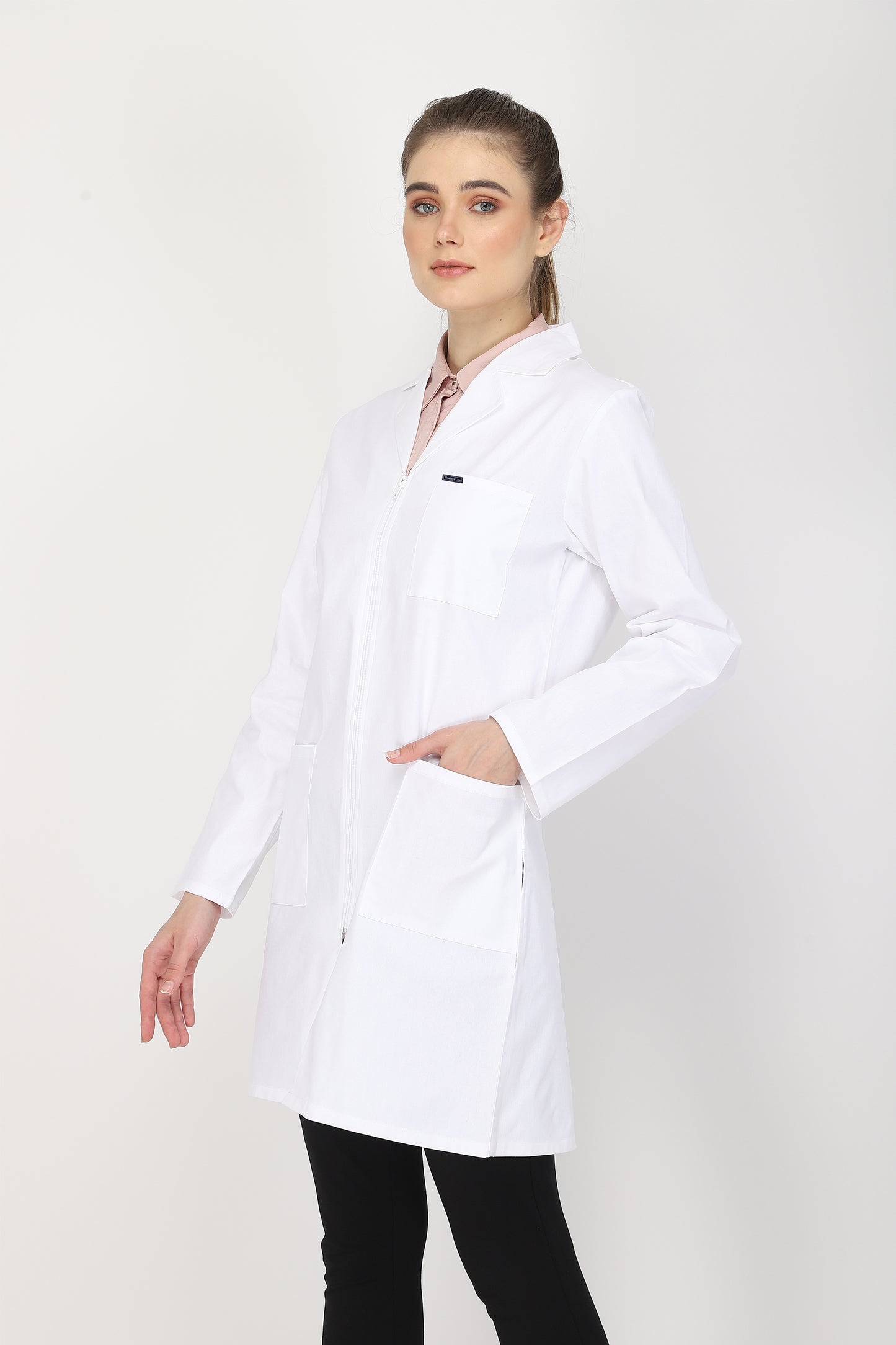 Women's Lab Coat Apron (Zipper Closure) Full Sleeve - Length 37"