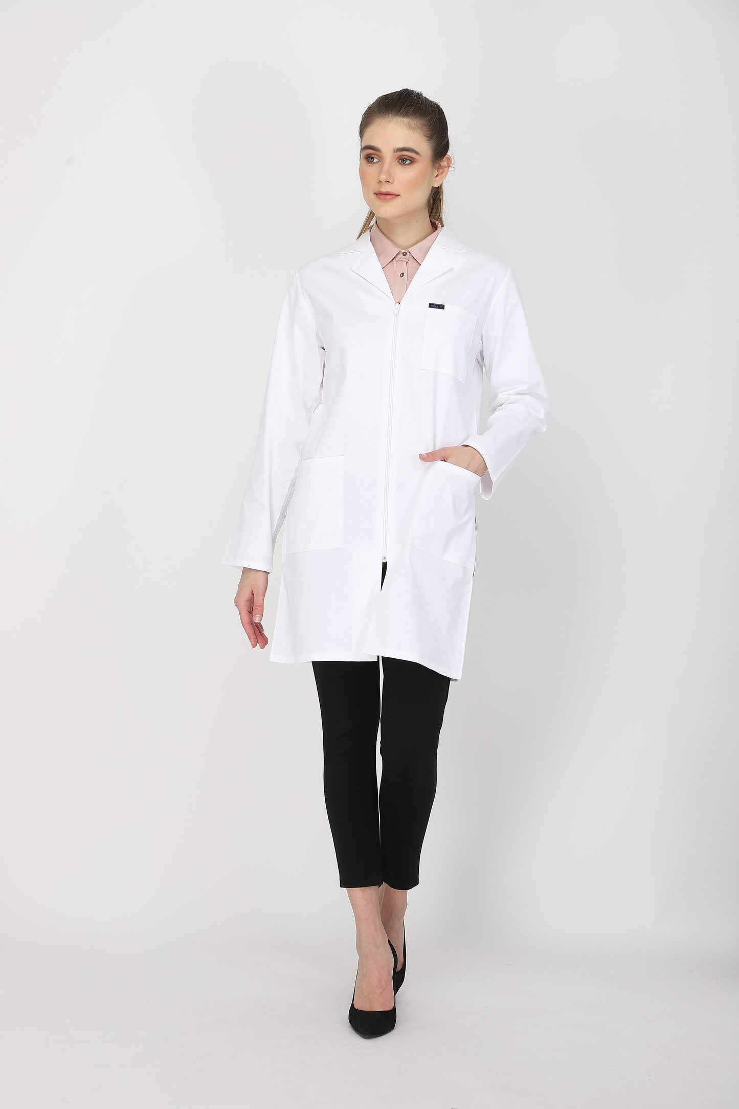 Women's Lab Coat Apron (Zipper Closure) Full Sleeve - Length 37"
