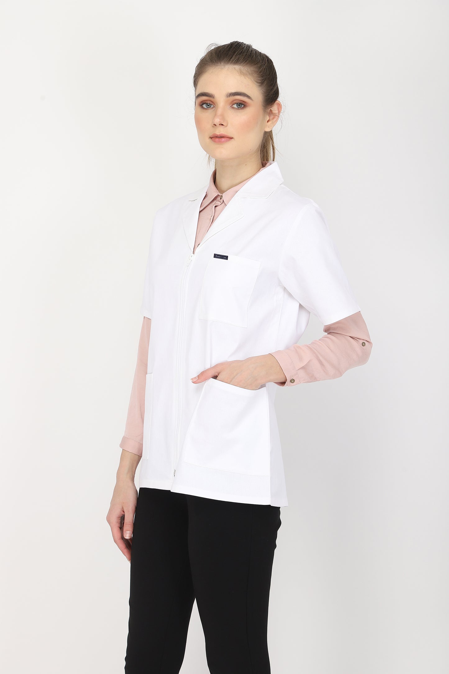 Women's Lab Coat Apron (Zipper Closure) Half Sleeve - Length 28"