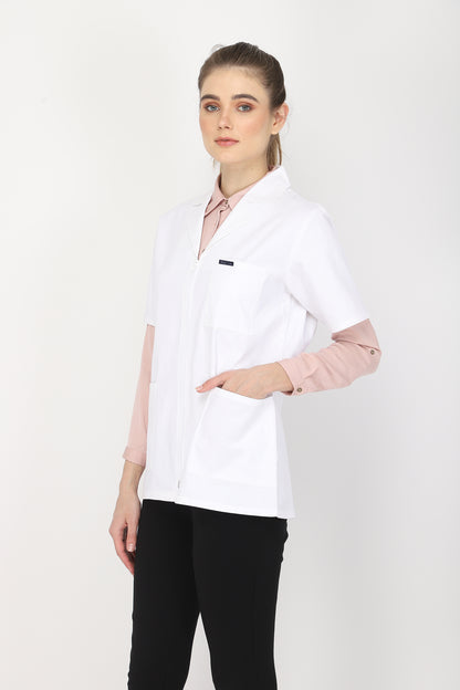 Women's Lab Coat Apron (Zipper Closure) Half Sleeve - Length 28"
