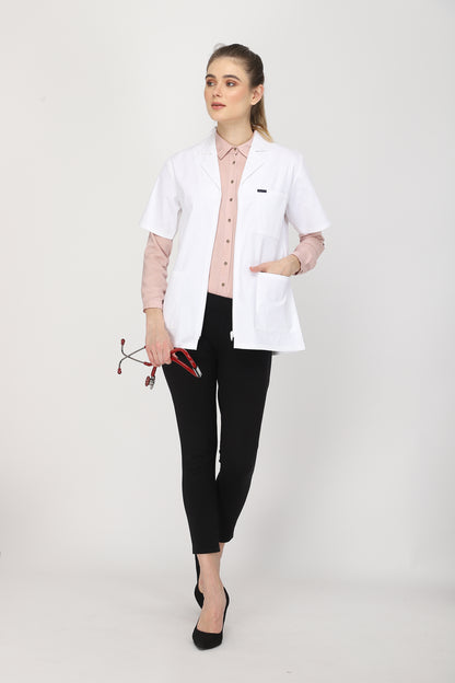 Women's Lab Coat Apron (Zipper Closure) Half Sleeve - Length 28"