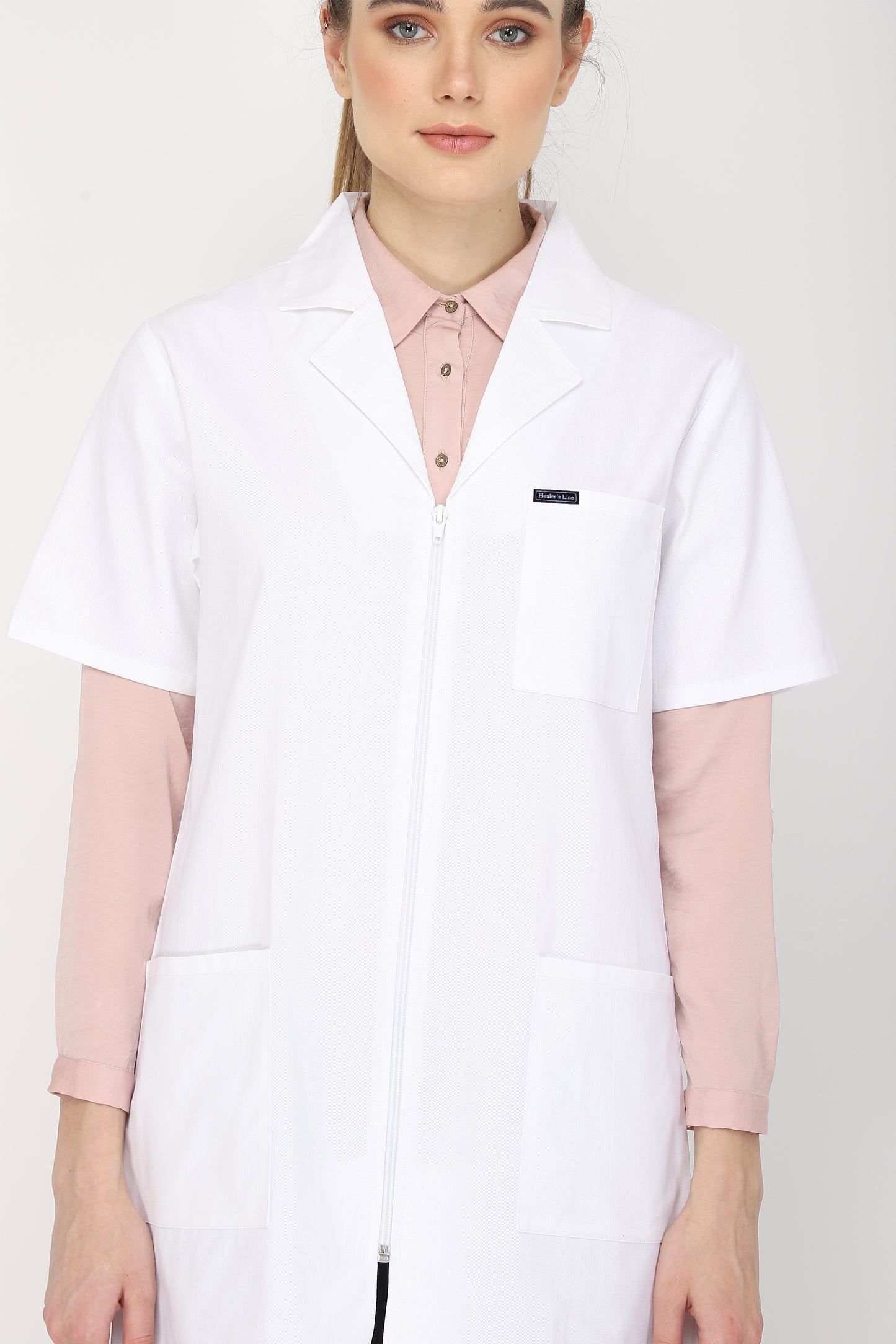 Women's Lab Coat Apron (Zipper Closure) Half Sleeve - Length 32"