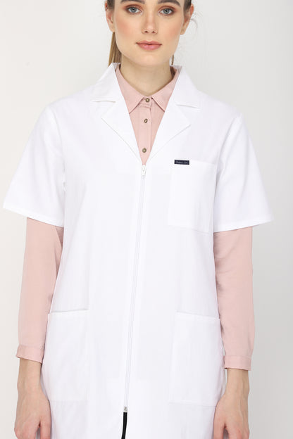Women's Lab Coat Apron (Zipper Closure) Half Sleeve - Length 32"