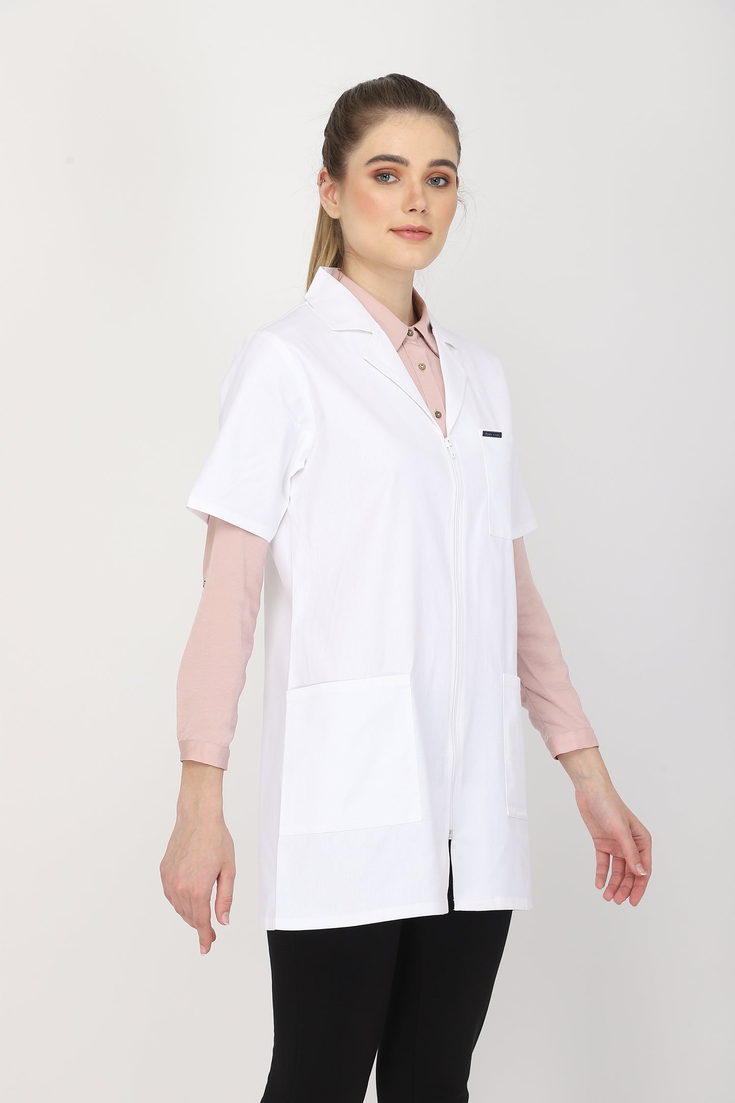 Women's Lab Coat Apron (Zipper Closure) Half Sleeve - Length 32"