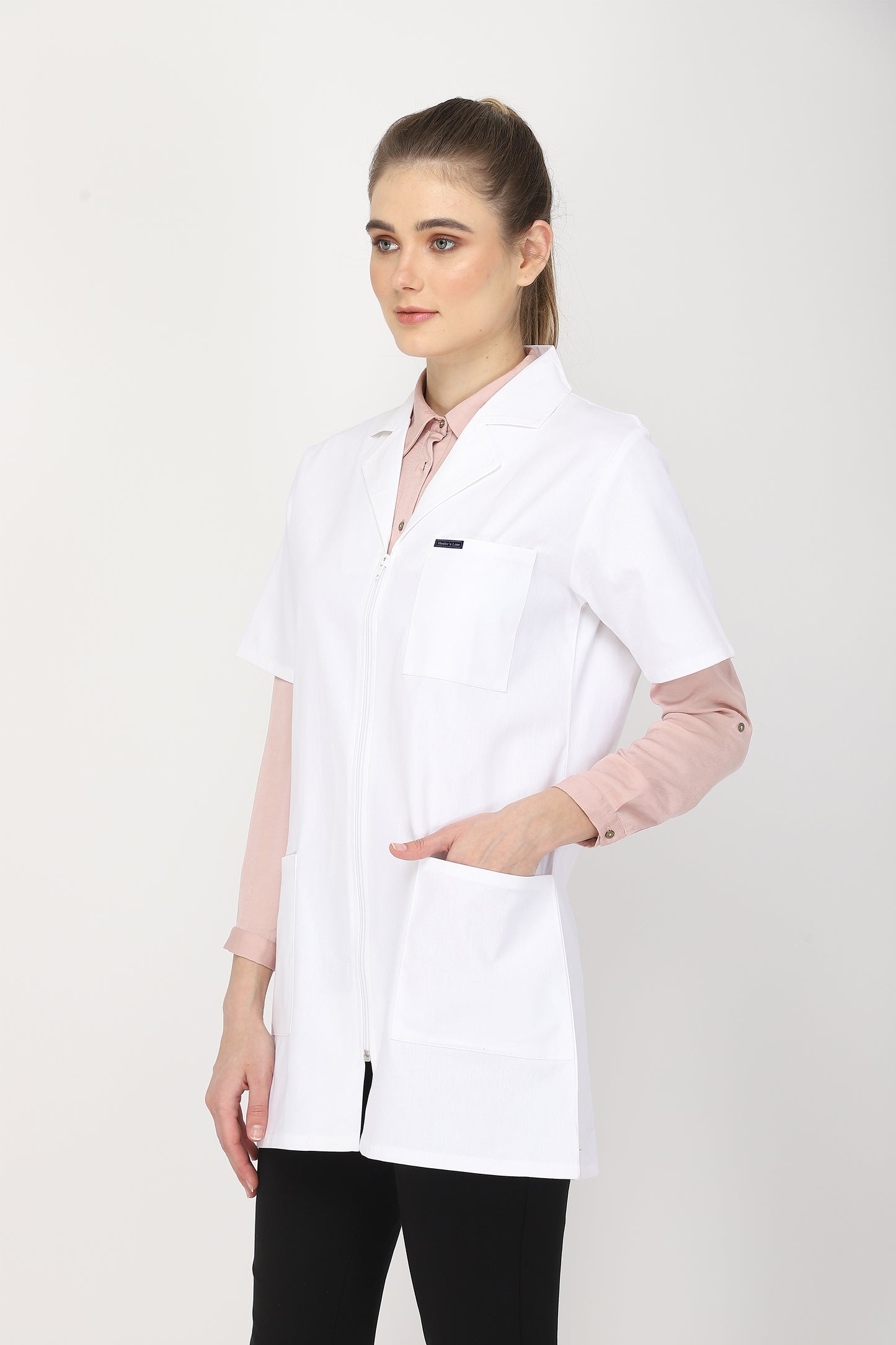 Women's Lab Coat Apron (Zipper Closure) Half Sleeve - Length 32"