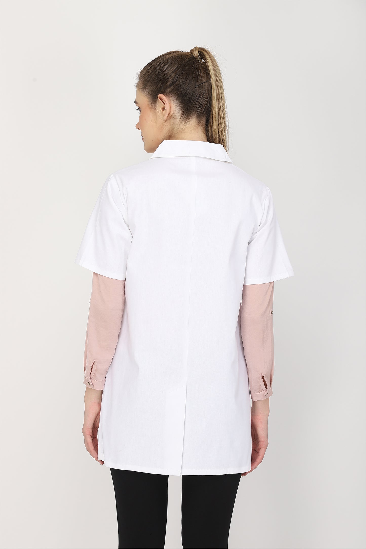Women's Lab Coat Apron (Zipper Closure) Half Sleeve - Length 32"