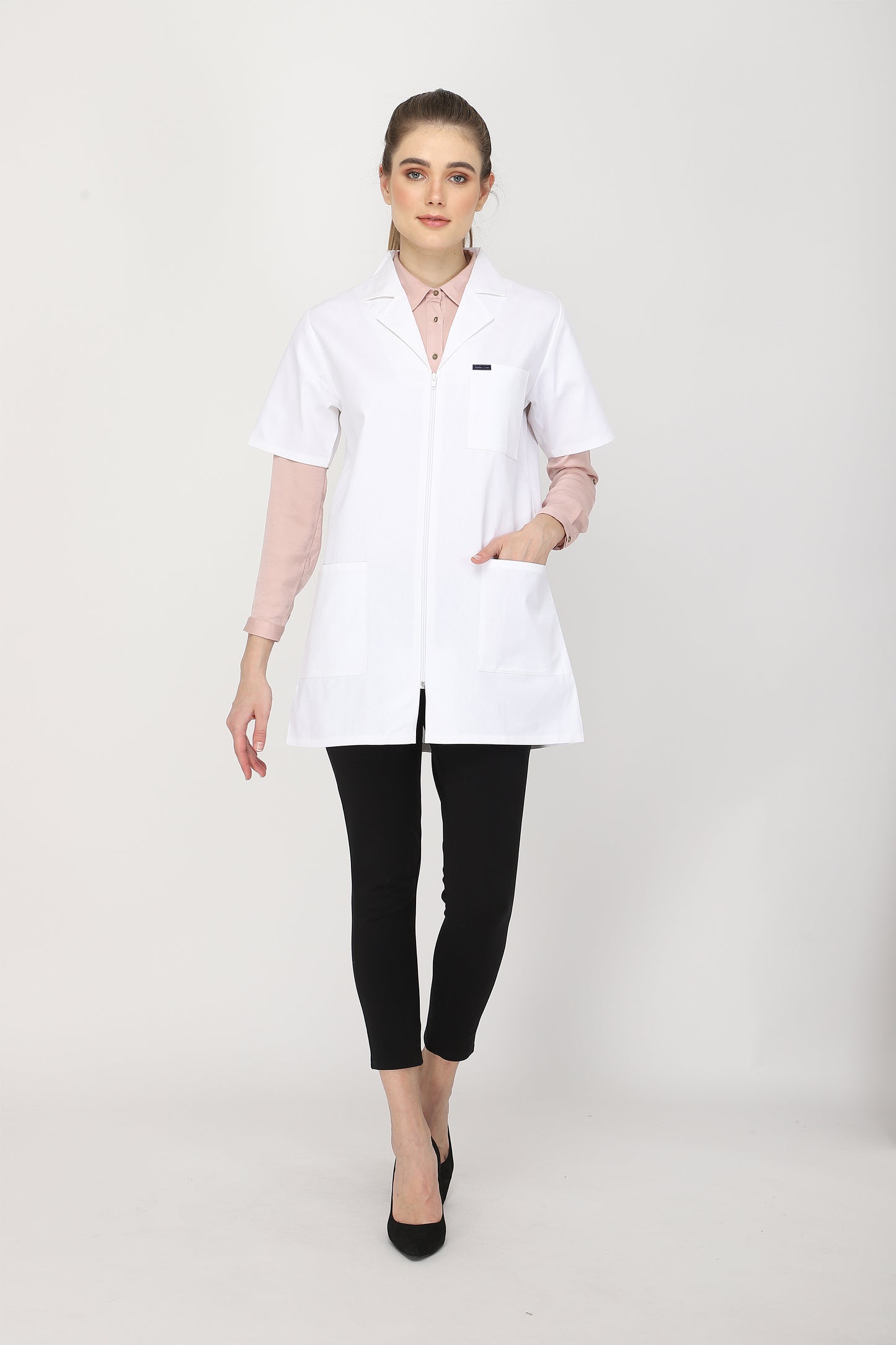 Women's Lab Coat Apron (Zipper Closure) Half Sleeve - Length 32"
