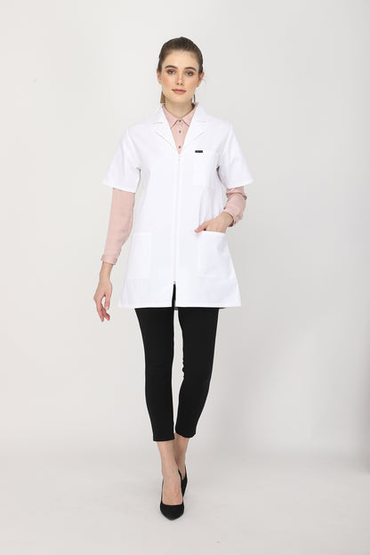 Women's Lab Coat Apron (Zipper Closure) Half Sleeve - Length 32"